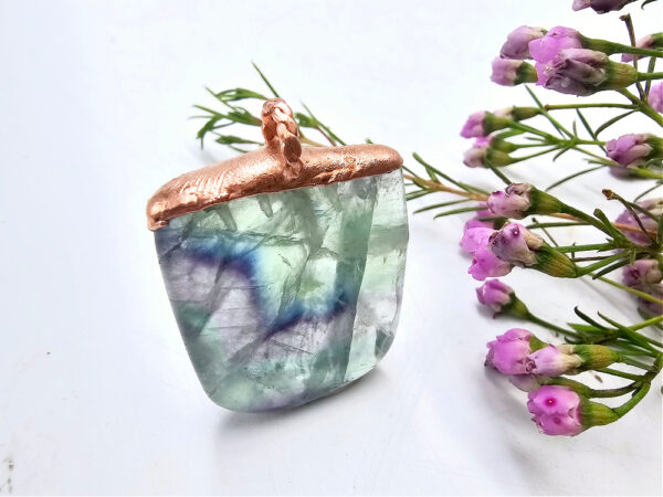 rainbow fluorite copper pendant
