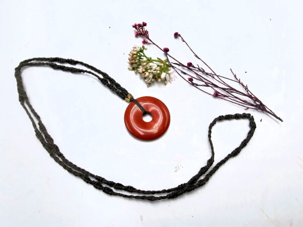 Red Jasper Pi Macrame Necklace - Image 2