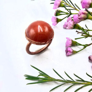 Red Jasper Sphere Copper Ring (XL)