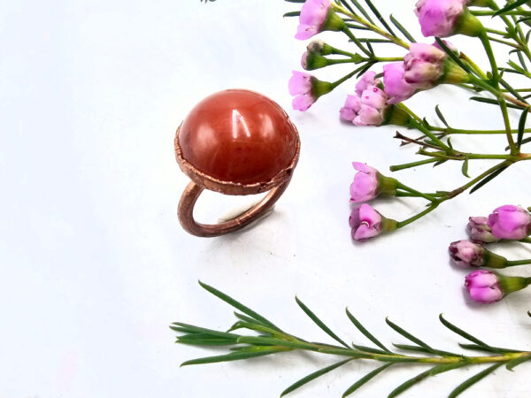 Red Jasper Sphere Copper Ring (XL)
