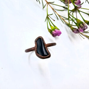 Copper Ring Black Obsidian B (L)