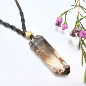Smoky Quartz point necklace on a macrame necklace