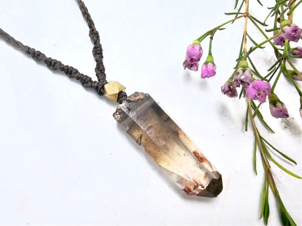 Smoky Quartz point necklace on a macrame necklace