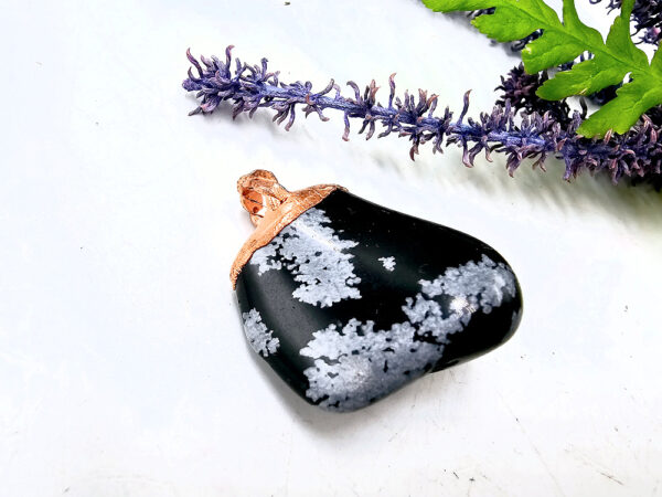 Snowflake Obsidian Copper Pendant