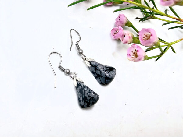 Snowflake Obsidian Drop Earrings