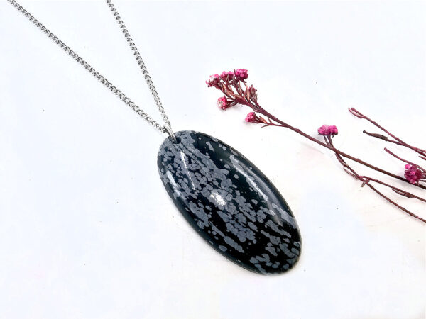 Snowflake Obsidian Oval Necklace