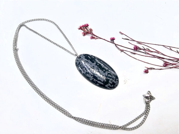 Snowflake Obsidian Oval Necklace - Image 2