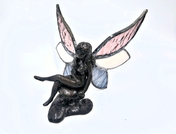 Stained Glass Fairy on Mushroom Pink & Blue