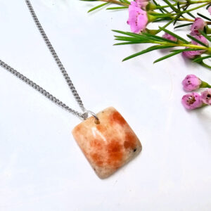 Sunstone Necklace Square on stainless steel chain