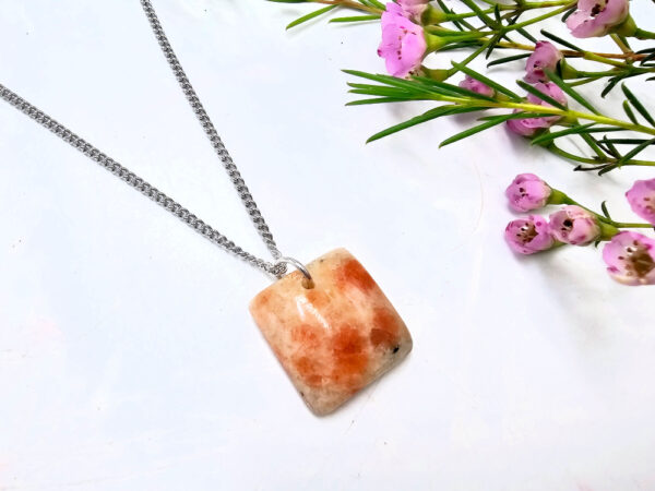 Sunstone Necklace Square on stainless steel chain