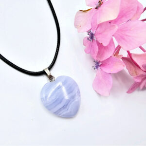 Blue Lace Agate Heart Necklace (2cm)