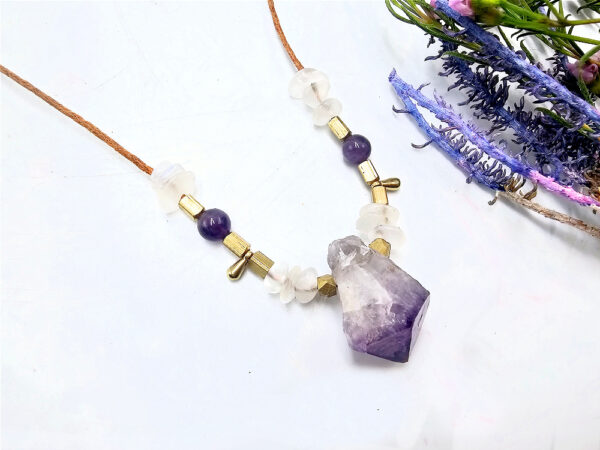 Amethyst Point Brass Drop Necklace Petite