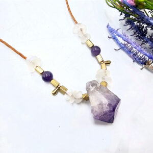 Amethyst Point Brass Drop Necklace Petite