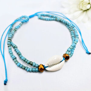 Cowrie Bangle with Turquoise Beads