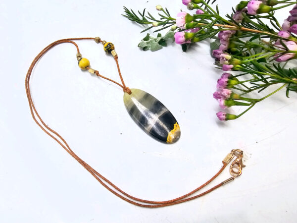 Bumble Bee Jasper Oval Brass Necklace Petite - Image 2