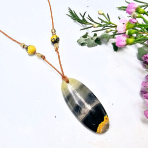 Bumble Bee Jasper Oval Brass Necklace Petite
