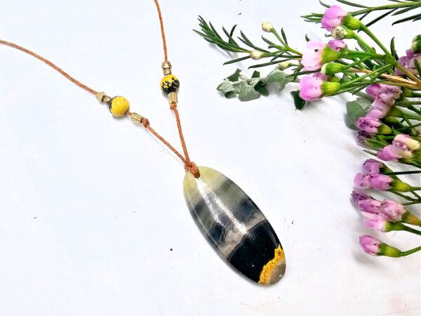 Bumble Bee Jasper Oval Brass Necklace Petite