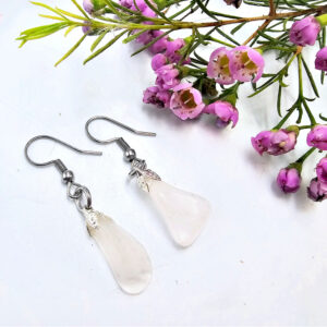 Clear Quartz Drop Earrings (Stainless Steel)