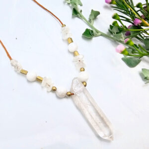 Clear Quartz Point Brass Necklace