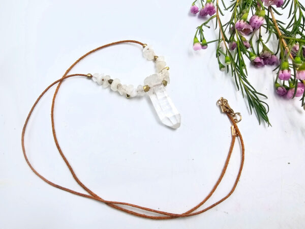 Clear Quartz Point Plain Brass Necklace Petite - Image 2
