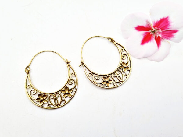 Brass Boho Hooped Flowers Earrings