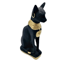 Egyptian Bastet Black Cat Statue With Gold Trim (20cm)