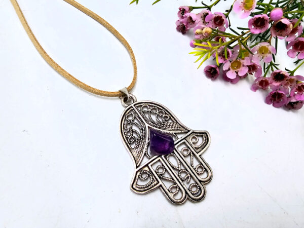 Hamsa Hand Amethyst Necklace