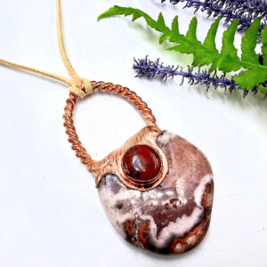 Pink Amethyst & Red Jasper Large Copper Pendant
