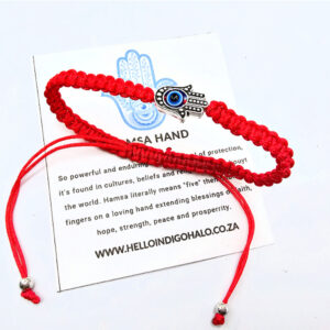 Hamsa Hand Evil Eye Macrame Bangle (Red)