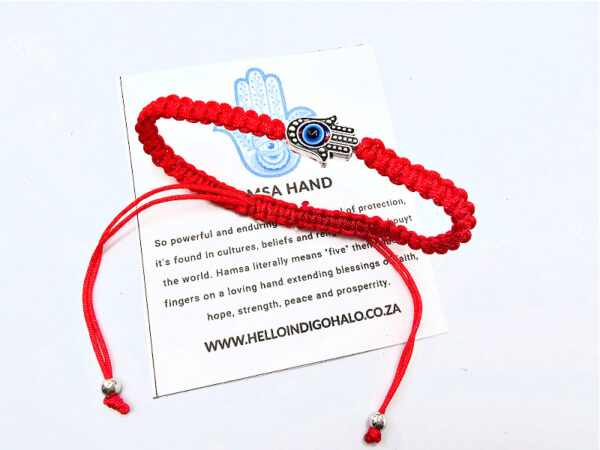 Hamsa Hand Evil Eye Macrame Bangle (Red)