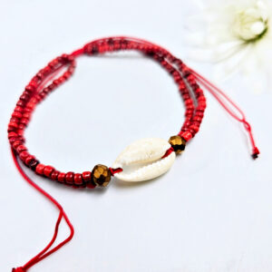 Cowrie Bangle with Red Beads