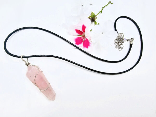 Rose Quartz Point Necklace (Wire Wrapped) - Image 2