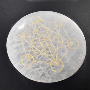 Selenite Charging Plate Round with a Metatron