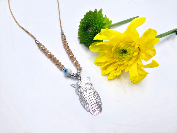 Owl Necklace Tan Evil Eye (Silver)