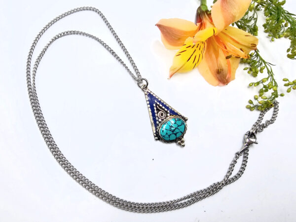 Tibetan Necklace Blue & Oval Turquoise - Image 2