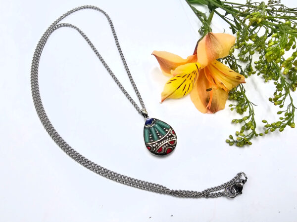 Tibetan Necklace Drop Stripes Turquoise - Image 2