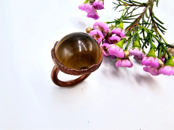 Tigers Eye Sphere Copper Ring