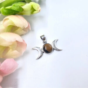 Triple Moon Tigers Eye Pendant (925 Silver)