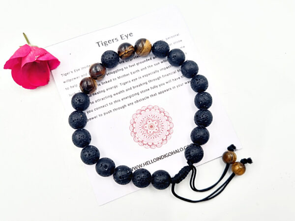 Tigers Eye & Lava Stone Adjustable Bangle