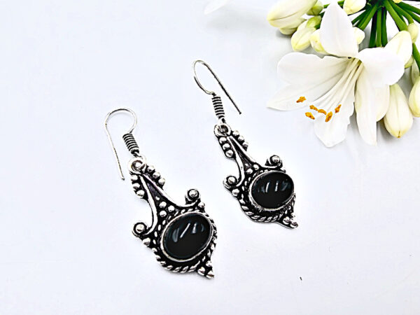 Detailed Drop Black Onyx Earrings