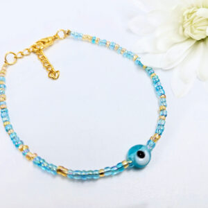 Evil Eye Seed Bead Bangle (Blue)