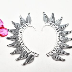 Feather Cuffs Earrings (Silver)