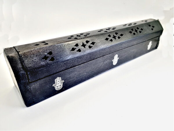 Wooden Incense Box Black Horizontal Hamsa Hand