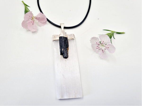 Selenite & Black Tourmaline Necklace