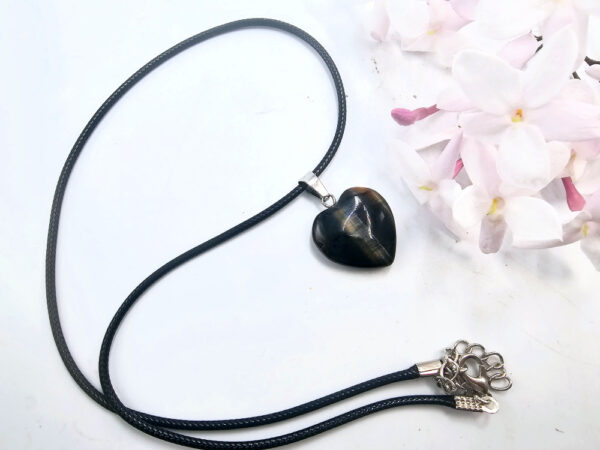 Blue Tigers Eye Heart Necklace (1.5cm) - Image 2
