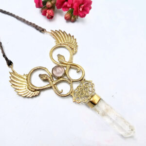 Double Snake Winged Clear Quartz Necklace