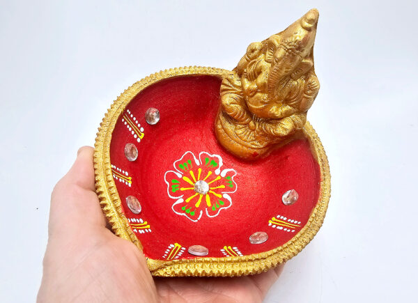 Ganesha Clay Diya Lamp Large 12cm (Single) - Image 2
