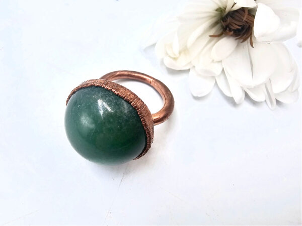 Green Aventurine Sphere Copper Ring
