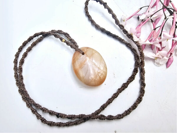 Peach Moonstone Macrame Necklace - Image 2
