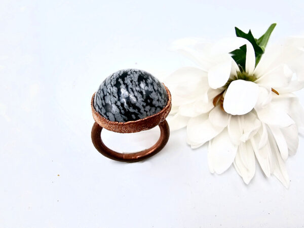 Snowflake Obsidian Copper Ring